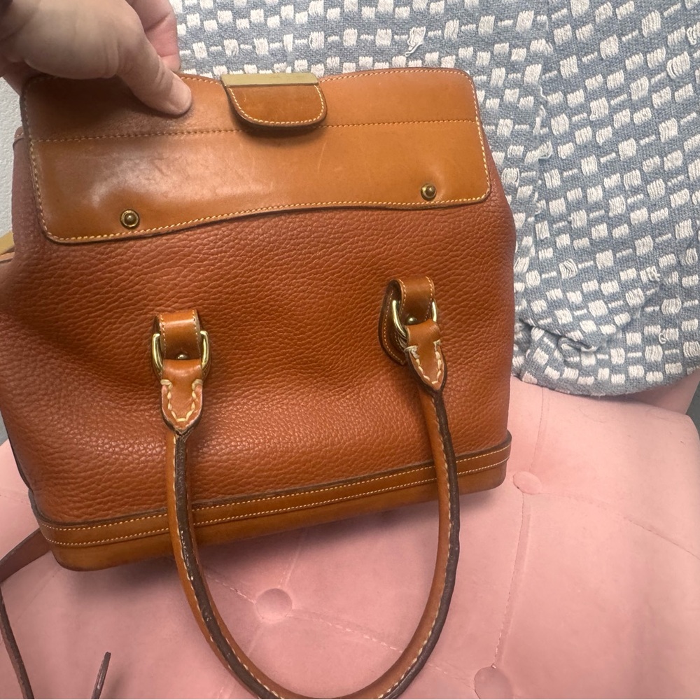 Dooney & Bourke Pebble Leather Satchel in Cognac Brown with Gold Hardware - Picture 11 of 17